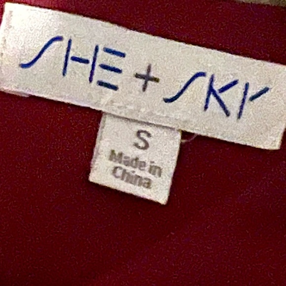 She + Sky Burgundy Satin Wide-Leg Jumpsuit – Size Small - Picture 2 of 5